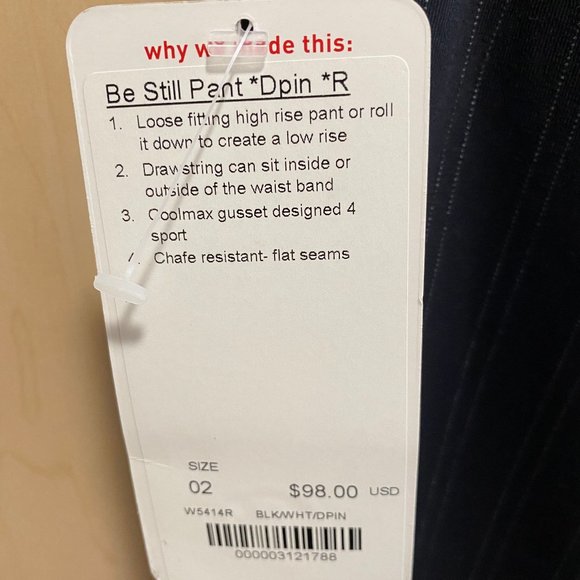 NEW, RARE VINTAGE LULULEMON "BE STILL" Black Pinstripe Pants Size 2  *With tags! - Picture 2 of 3